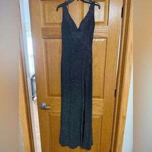 Sophisticated Black Glitter Prom Dress